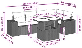 6 pcs conjunto de sofás jardim c/ almofadões vime PE castanho