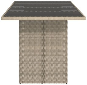 Mesa jardim c/ tampo de vidro 190x80x74 cm vime PE cinza-claro