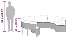 Sofá de jardim com almofadões redondo vime PE preto