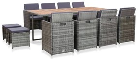 13 pcs conjunto jantar exterior vime e madeira acácia antracite