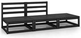 3 pcs conjunto lounge de jardim pinho maciço preto