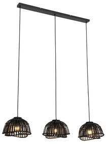 Candeeiro de suspensão oriental preto em bambu 3-luzes - Pua Oriental