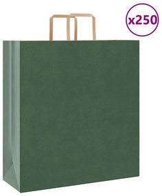 vidaXL Sacos de papel 250 unid com alças verde 45x17x48 cm