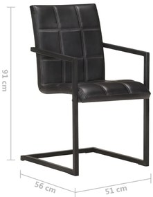 Cadeiras de jantar cantilever 2 pcs couro genuíno preto