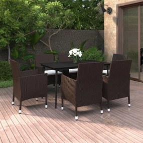 vidaXL 7 pcs conjunto de jantar p/ jardim c/ almofadões vime PE/vidro