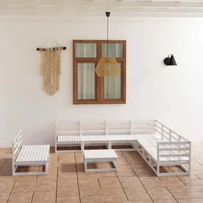 10 pcs conjunto lounge de jardim pinho sólido branco