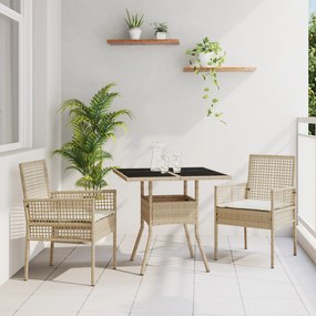 vidaXL Conjunto de Jantar para Jardim de 3 Peças Bege Rattan Poliéster