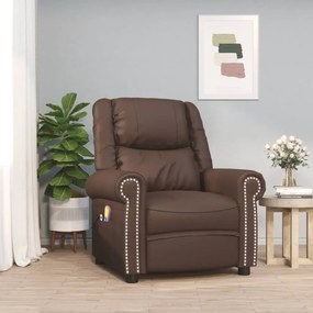 vidaXL Poltrona massagens elétrica couro artificial castanho brilhante