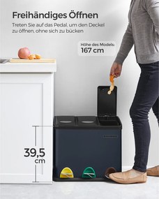 Caixote do lixo para cozinha, 3 x 8 L, pequena capacidade verde-cinzento-preto