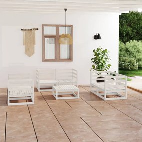 7 pcs conjunto lounge de jardim pinho maciço branco
