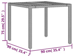 Mesa de jardim com tampo de madeira de acácia vime PE cinzento