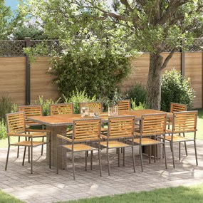 Conjunto de Jantar de 11 Peças vidaXL Cinza Polyrattan Acácia
