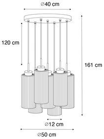 Candeeiro suspenso Art Déco preto com vidro fumê 7 luzes - Laura Art Deco