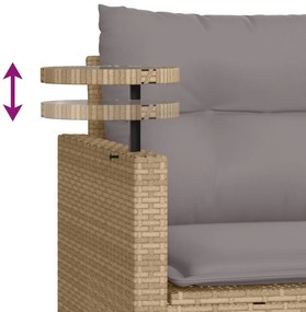 3 pcs conjunto de sofás p/ jardim com almofadões vime PE bege