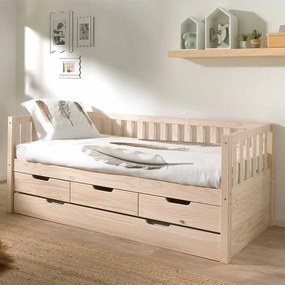 Cama infantil FRITZ (90x200) com 3 gavetas + Gaveta inferior + Estrado Natural
