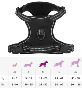 Peitoral para cães com faixas refletoras ajustável M preto