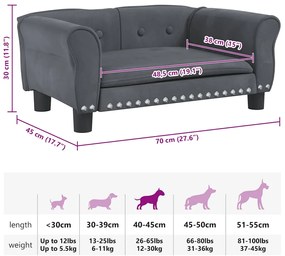 Cama para cães 70x45x30 cm veludo cinzento-escuro