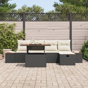 Conjunto de Sofás para Jardim com 6 Peças e Almofadas Preto Rattan PE