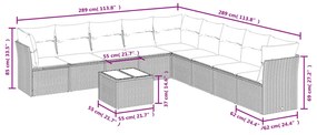 10 pcs conjunto de sofás p/ jardim com almofadões vime PE bege