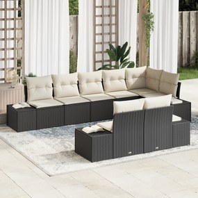Conjunto de Sofá de Jardim de 8 Peças com Almofadas Pretas de Rattan P