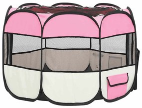 Parque dobrável p/ cão c/ saco de transporte 90x90x58 cm rosa