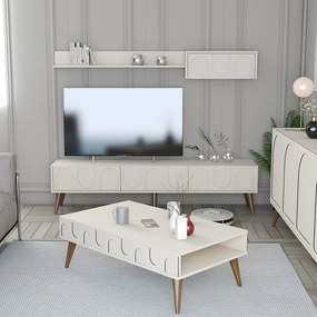 Conjunto de Mobiliário de Sala de Estar Lyon – Creme e Nogueira – Medi