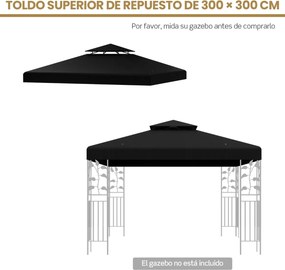 Toldo de substituição para tenda (NÃO INCLUIDA) de 2 andares de 300 x 300 cm com fivelas de alumínio, ganchos e fechos Preta