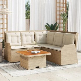 vidaXL 4 pcs conjunto lounge de jardim c/ almofadões vime PE bege