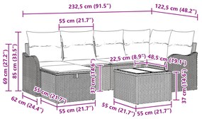 Conjunto de Sofá de Jardim vidaXL de 7 Peças com Almofadas Bege Rattan