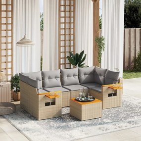 7 pcs conjunto de sofás p/ jardim com almofadões vime PE bege
