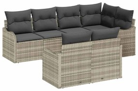 Sofá de Jardim Modular com 7 Peças e Almofadas Cinzas Claras em Rattan