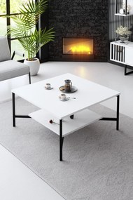 Mesa de Centro Black Line – Branco/Preto – 80x80x40 cm
