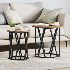 vidaXL Mesa de centro 2 pcs Madeira antiga 50 x 50 x 50 cm