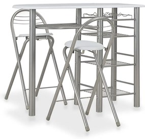 3 pcs conjunto de bar com prateleiras de madeira e aço branco
