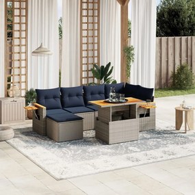 vidaXL 7 pcs conjunto sofás p/ jardim c/ almofadões vime PE cinzento
