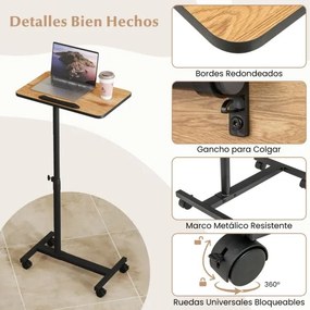 Mesa Auxiliar em Forma de C de Altura Ajustável com Tampo Inclinável Para Computador Giratória 360° para Espaços Pequenos Castanho
