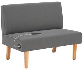 Sofá de 2 Lugares Estofado em Veludo Cotelê Sofá Sala de Estar com 2 Entradas USB 1 Entrada Tipo C 110x60x85 cm Cinza