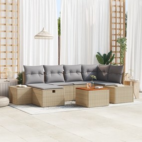 Conjunto de Sofá de Jardim 7 Peças com Almofadas Bege em Rattan Sintét