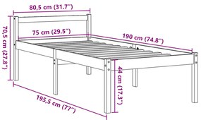 Cama para idosos 75x190 cm madeira pinho maciça castanho cera