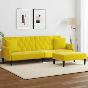 vidaXL Sofá-cama 2 lugares c/ almofadas e apoio de pés veludo amarelo
