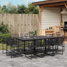 vidaXL 11 pcs conjunto de jantar para jardim vime PE preto
