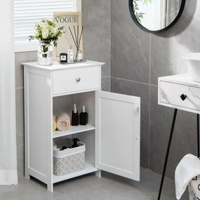 Armário de piso para casa de banho, com porta, prateleira ajustável, gaveta para casa de banho 43 x 34 x 77 cm, branco