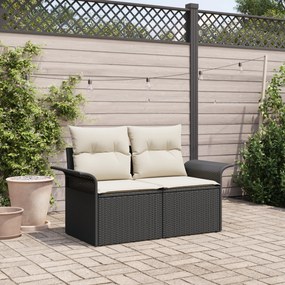 Sofá de Jardim 2 Lugares vidaXL com Armazenamento e Almofadas Preto em Rattan Sintético