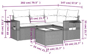 5 pcs conjunto sofás de jardim com almofadões vime PE preto
