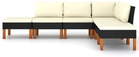 6 pcs conjunto lounge de jardim c/ almofadões vime PE preto