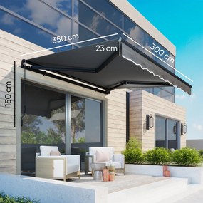 Toldo manual 3,5 x 3 m, cobertura retrátil com inclinação ajustável, manivela, proteção UV e resistente à água, cinzento