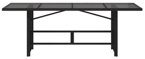 Mesa de jardim com tampo de vidro 190x80x75 cm vime PE preto