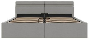 Cama hidráulica c/ arrumação LED 160x200 cm tecido cinza-claro