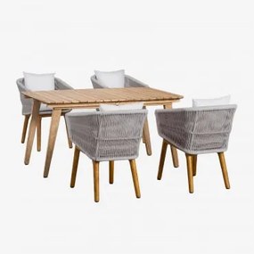 Conjunto De Mesa Extensível De Madeira (150-200x90 Cm) Naele E 4 Cadeiras De Jantar Barker Cinzento Glaciar - Sklum