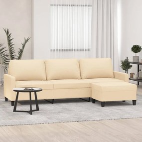 vidaXL Sofá de 3 lugares com apoio de pés 210 cm tecido cor creme
